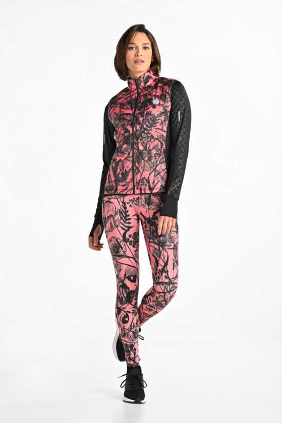 Nessi Sportswear Běžecké Legíny Regular s pásem PRO OSLP-17R29 Ornamo Flower Coral Velikost: XS/S